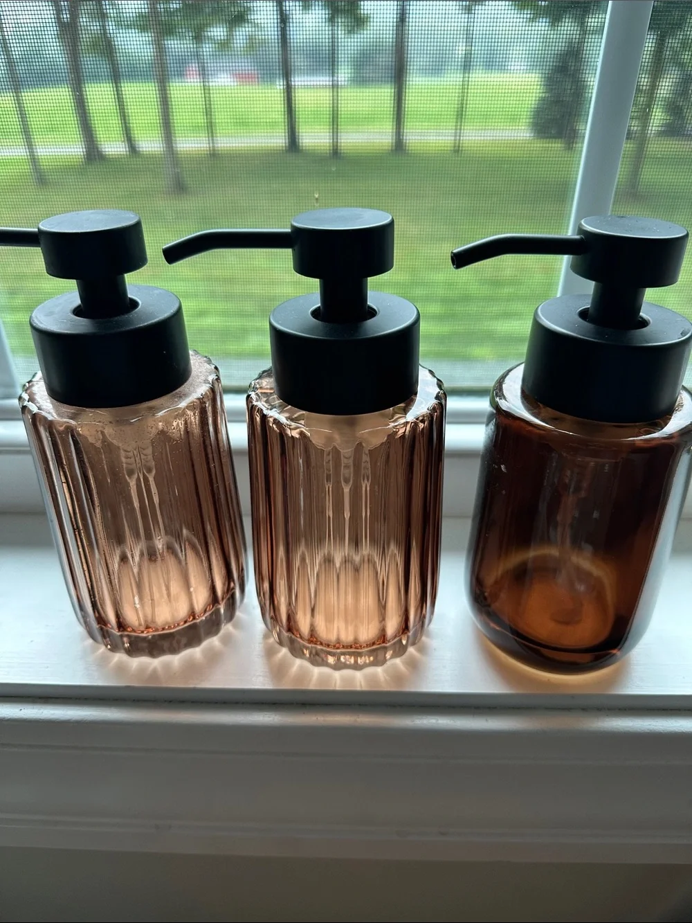Amber Glass Pump Dispenser Bottle Set of 3